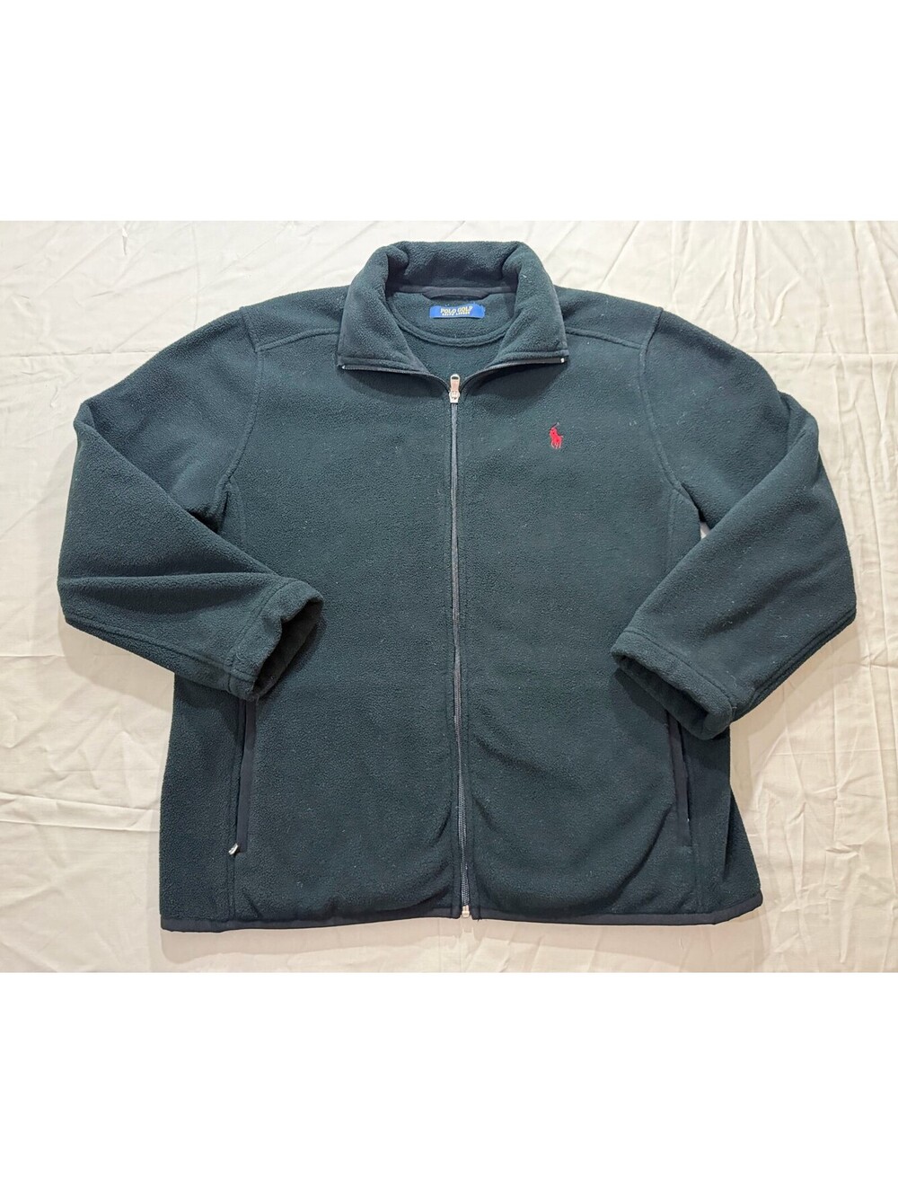 Polo Golf Ralph Lauren Fleece Jacket Mens Black Full Zip Red Pony Golf Size L